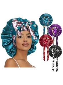 4 confezioni di cuffie da donna, colori uniti, in raso di seta, con chiusura elastica stampata per un sonno confortevole e uso quotidiano, protezione casual per i capelli