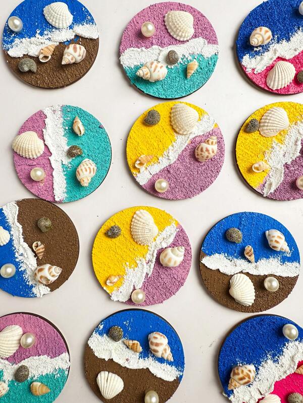 1pc Handmade Colorful Ocean Theme Textured Seashell 3D Relief Seascape & Waves Pattern Fridge Magnet, Suitable For Home Decor, Daily Use, Holiday Gift, Beach Travel Souvenir
