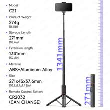 TOKQI 52,8 Zoll Selfie-Stick Smartphone Stativ mit kabellosem Fernbedienung, tragbar, leicht, ausziehbares Smartphone Stativ (Schwarz)