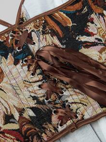 Plus Size Kwiatowy Nadruk Koronkowy Gorset Top Vintage Kobiety Świąteczne Imprezy Topy Na Oktoberfestin Monachium, Halloween, Boże Narodzenie, Nowy Rok, Walentynki