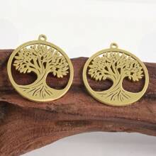 2pcs Fashionable 304 Stainless Steel Gold/Silver Plant & Flower Pattern Pendant, Vacuum Electroplated Durable Craft, Suitable For Necklace, Earrings, DIY Jewelry Making