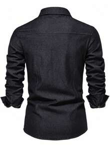 Men's Casual Shirt, Lightweight And Casual, Slim Fit Long-Sleeved Shirt, Spring And Autumn Styles With Adjustable Collar. - màu đen - Xem 7