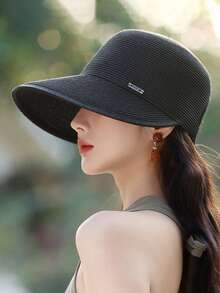 1 件女士夏季/秋季新款草编太阳帽，沙滩旅行度假防晒帽，适合户外散步、购物、日常穿着