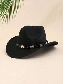 1 Women's Polyester Western Cowboy Hat, Unisex Vintage Style Hat, Silver Round Shape Decoration, Suitable For Daily Casual Wear, Western Cowboy Party, Bar Cowboy (One Size Fits All) - Multicolor - View 2