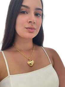 Semi-Jewelry Necklace Heart Chain Link Portuguese Fine Italian Varnish - 金色 - 查看 4