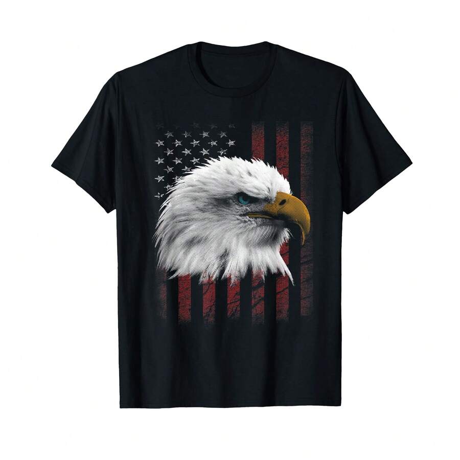 Realistic Bald Eagle With Vintage An Flag T-Shirt` SY Gifts For Teen Boys - Black - View 1