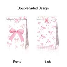 [4/8/12 Pcs Set] Fashionable Pink Bow Gift Bags (With Decorative Stickers), Elegant For Birthday/Bachelorette/Engagement/Bridal Shower Decor - Multicolor - View 4