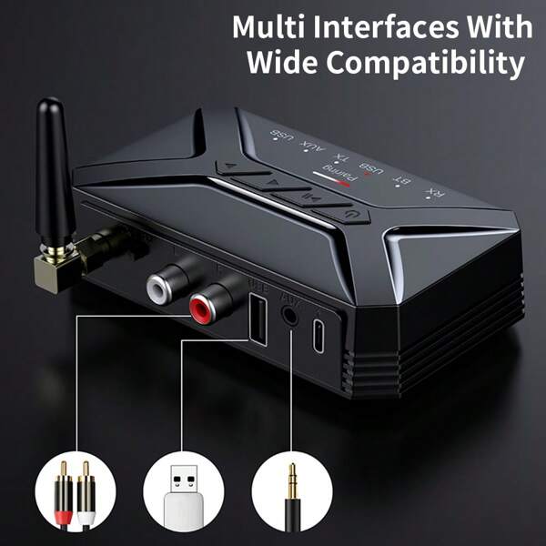 2 in 1 kabellose Audioübertragung Empfänger HD Niedriglatenz Bluetooth V5.0 Adapter mit Unterstützung für 3,5 mm AUX Buchse, RCA, USB für Autoradio, TV, PC, Kopfhörer, Lautsprecher