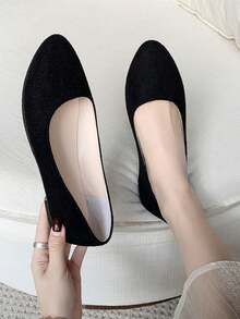 女士纯色一脚蹬芭蕾平底鞋 - 舒适低跟，柔软面料，经典款式，适合日常穿着，时尚百搭轻便平底鞋，经典芭蕾平底橡胶底平底鞋