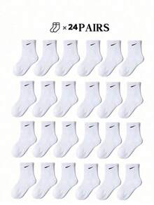 1 双 / 6 双 / 12 双黑白腰部收紧男童女童袜子，适合青少年校服，日常运动舒适，亲肤透气，适合所有季节，简约时尚的儿童袜子