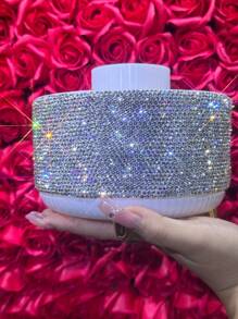 1pc White Luxury Crystal Rhinestone Decor Desktop Pen Holder, Creative Clay Glue Rhinestone Decor Makeup Brush Organizer, Fashionable Beauty Tool,For Holiday Beach, Bathroom Collection, Bedroom Collection, Large Capacity