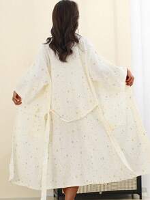 1 bộ Yukata vải gạc tay ngắn màu trơn, đồ ngủ nhẹ, áo ngủ dài, đồ ngủ thoải mái cho mùa hè trở lại trường - Nhiều màu - Xem 2