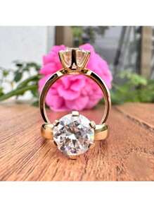 1 pièce Bague ronde élégante et luxueuse, bague de fiançailles, bague de mariage à six griffes, cadeau d'anniversaire pour les femmes, pour toutes les occasions (sans boîte)