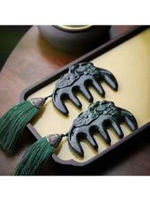 1pc Natural Jade Comb, Hair Massager Hair Comb Tool Jade Comb Jade Massage Tool Scalp Massage Comb Jade Massage Comb, Gift For Women, Suitable For Holiday Party Gifts, Quartz Crystal Gifts. (Complimentary: Gift Box)