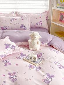4PCS Purple Small Star Cute Rabbit Patchwork Print Pattern Solid Color Reverse Side Double-Sided Use New Minimalist Style Skin-Friendly Soft Brushed Student Dormitory Bunk Bed 4-Piece Set Nap/Preschool 4-Piece Set (1PC Duvet Cover + 1PC Bed Sheet + 2PCS Pillowcases) Skin-Friendly Aloe Vera Print Bed Sheet Duvet Cover Bedding 4-Piece Set, Anti-Slip 360-Degree Wrap, No Fluorescent Agent, Can Sleep Naked, Skin-Friendly, Absorbent, Moisture-Wicking, Soft Touch, Delicate, Durable, Fade-Resistant - Star Map - View 5