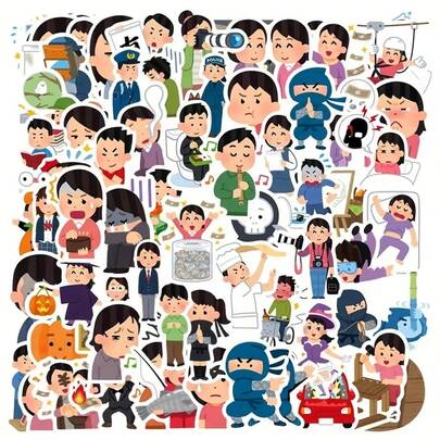 100 张日本动漫贴纸、可爱 PVC 人物涂鸦贴纸、抽象 Irsutoya 修订图形、创意贴纸，适用于 DIY 笔记本、手机壳、行李箱、背包、小提琴盒、游戏机、移动电源、笔记本电脑