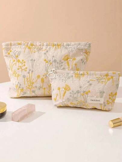 1 pieza/set Bolsa de cosméticos de lienzo con bordado de plantas, bolsa de almacenamiento de estilo casual y elegante, bolsa de maquillaje portátil, bolsa de maquillaje, bolsa de maquillaje pequeña, estuche de maquillaje, bolsa de maquillaje linda, bolsas de cosméticos, toallas sanitarias, almohadillas, , auriculares con cable, cargador, auriculares, bolsa de viaje para maquillaje, bolsa para productos de cuidado de la piel, bolsas de maquillaje para mujeres, caramelos, enfermeras, estudiantes, regalo de vacaciones.