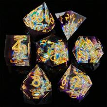 Exquisite Resin Gold Foil Dice Set, Complex Design With Multi-Faceted Shapes Including D20 - Ideal For Role Playing Games And Cthulhu Board Games