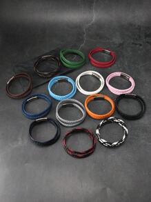Pulseira de couro trançado multicamadas, acessório minimalista e personalizado com fecho magnético para casais, adequada para uso diário e presente