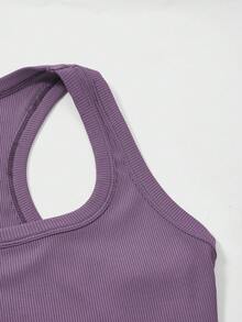 Floreya 女士方领吊带背心，休闲修身短款工字背心，百搭内搭或外穿，简约法式风格，四季运动时尚设计 - 紫丁香色 - 查看 5