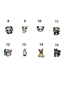 1 Set de 15 piezas de accesorios con diseño de patrones de dibujos animados de panda y búho para personalizar sandalias y brazaletes, decorar zapatillas y teléfonos. Adecuado como regalo para amantes de los animales en cumpleaños y fiestas