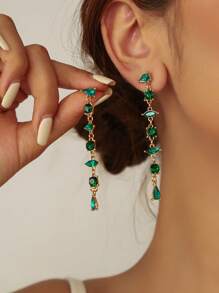 1 par de pendientes largos de mujer decorados con gota de agua geométrica, redonda y con rhinestones, para uso diario y festivo