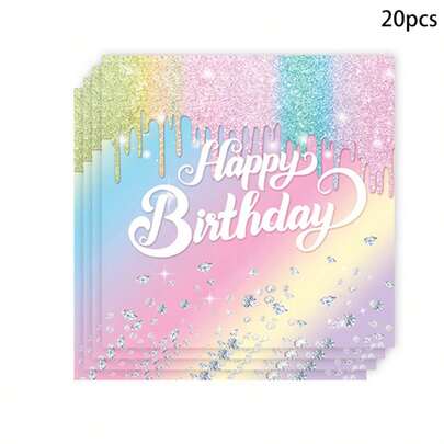 20pcs Rainbow Party Napkins, Macaron Happy Birthday Party Supplies Disposable Paper Towels, Holiday Gifts, Indoor Outdoor Home Decor For Living Room, Bedroom, Graduation, Wedding, Spring