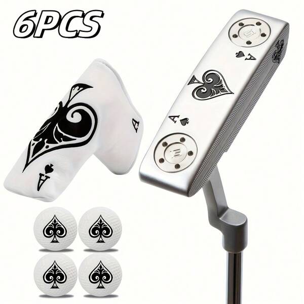 1 pièce Bâton de putting de golf amusant avec des éléments de poker, 81,28 cm, 83,82 cm, 86,36 cm, 88,9 cm, 91,44 cm, club de golf avec capuchon - Améliore la vitesse et la précision de la balle, poids détachable, équipé de 4 balles de golf amusantes.