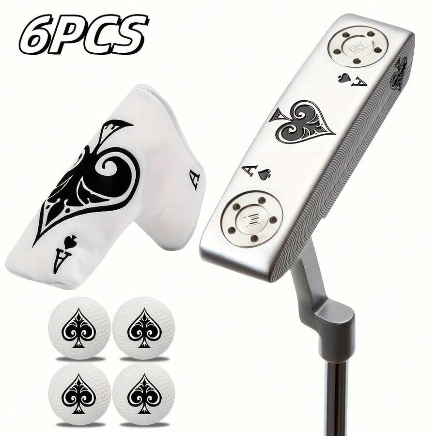 1pc Fun Golf Putting Stick With Poker Elements, 32 33 34 35 36 Inches, Hooded Golf Club - Improves Ball Speed And Accuracy, Detachable Weight, Equipped With 4 Fun Golf Balls. - Silver - View 1