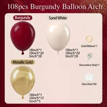 108pcs Burgundy Balloon Arch Kit, Includes Burgundy, Chestnut, White And Gold Metallic Balloons, Suitable For Graduation, Bridal, Baby Shower, Gender Reveal, Baby Sprinkle, Birthday Decorations