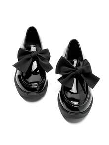 DareSee 女士黑色亮面可拆卸蝴蝶结装饰平底鞋，百搭低跟休闲鞋，适合所有季节，情人节、音乐节、Y2K 节、秋季、圣诞节、冬季圣诞节等场合，是理想的圣诞礼物之选。