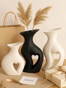 Set de 2 vaze din rășină în formă de inimă, cu goluri, - Sculptură decorativă minimalistă, potrivită pentru sufragerie, dormitor, hol sau ca și cadou | Decor modern pentru casă alb-negru, potrivit pentru vară, absolvire, casă nouă și decor pentru cameră de la școală, Vază din sticlă - Multicolor - Vizualizare 8