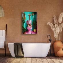 Framed 1pc Charming Giraffe On Toilet Canvas Art,Funny Bathroom Decor,Cute Pink Giraffe Poster,Home Decor And Accessories,Aesthetic Canvas Home Decorative Art Printing,Wall Art Print Poster Decor Pictures For Livingroom,Bedroom,Bathroom,Office,Kitchen,Diningroom,Dormitory,Bar&Cafe,Corridor Room Wall Decoration - Framed - View 5