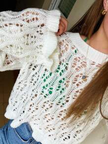 Niche Fashion Hollow Mesh Knit Sweater For Women