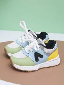 Kids' Colorful Patchwork Mesh Sneakers, Lace-Up Casual Shoes, Soft Sole Sports Shoes For Boys And Girls, Spring/Autumn