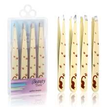 FADVAN 4PCS Tweezers Set Yellow/Lovely Flower Multi-Purpose Professional Stainless Steel Tweezers Precision Tweezers For Eyelash Extension Eyebrows Facial Blackhead,Point Tip Tweezers,Angle Tip Tweezers,Flat Tip Tweezers,Slant Tip Tweezers