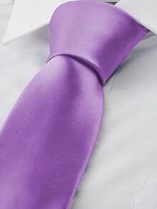 1pc Men's Solid Color Necktie, 8cm Width Formal Business Tie, Wedding Tie - Violet Purple - View 3