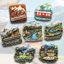 Single Resin Travel Souvenir Artwork Box Sticker Fridge Magnet, Depicting Landmarks & Natural Scenery Of Switzerland (Zurich, Geneva, Lucerne, Interlaken, Jungfrau, Titlis, Matterhorn, Bern, Chillon Castle, Pilatus, Lake Lucerne) As Unique Cultural Decoration, Craft Gift For Friends, Office, Kitchen, Home - Multicolor - View 4