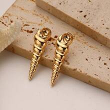 TUANZISP 1 Pair Exaggerated Vintage Gold Sea Element Women Earrings, Bohemian Textured Wave, Seahorse, Shell Stud Earrings, Fashionable Luxurious Asymmetrical Geometric Spiral Earrings Jewelry