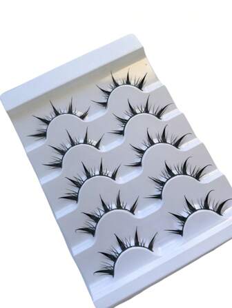 5 对漫画风格假睫毛 | 无残忍仿貂皮材质，纯真诱人的小恶魔风格，戏剧性眼部放大效果，轻巧可重复使用，非常适合角色扮演、派对和日常妆容，让您脱颖而出