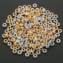 3mm/4mm/5mm Mixed Color Round Spacer Beads (Gold, Silver, KC Gold, White K), Smooth Alloy Spacer Beads For DIY Jewelry Making, Necklace Bracelet Earrings Pendant Charms