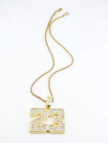 قلادة عدد 23 مرصعة بالراين ستون مع سلسلة سمك 8مم قابلة للارتداء للرجال والنساء، إكسسوار عصري مناسب للاستخدام اليومي