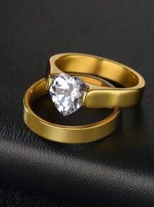 1 Pc Stainless Steel 6mm Bling Zirconia Wedding Couple Rings For Women Men Lovers Gold Color Jewelry Sets Engagement Gift