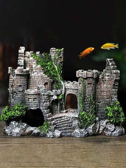 1PC Retro Castle Aquarium Decoration - Handcrafted Resin Ornaments For Fish Tanks - Adds A Touch Of Nostalgia And Charm