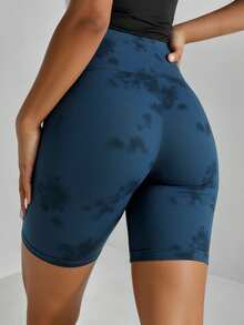 Biker short deportivo ajustado sexy dama mujer tejido stretch estampado tipo reflejo agua pretina elástica bajo recto posterior costura push up ejercicio gym deporte calle diario vacaciones playa día noche cómodo básico - Agua verde azul - Ver 2