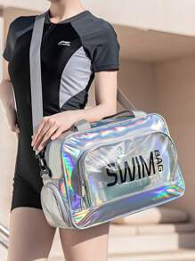 1 Peça Bolsa Grande de Moda Simples com Capacidade Ampla, Bolsa Transversal de Compartimento Único, Bolsa Separadora de Seco e Úmido, Bolsa Multibolso com Bolso Visível, Bolsa a Prova d'Água a Laser para Praia, Viagem Curta, Negócios, Viagem, Natação, Fitness, Praia, Armazenamento, Esportes, Fitness, Multiuso para Carregar Roupas, Sapatos, Cosméticos, Bolsa de Viagem, Necessidades de Viagem, Férias, Verão, Volta às Aulas, Bolsa Escolar, Bolsa Impermeável para Artigos de Higiene Pessoal