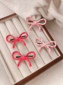2pcs Minimalist Polka Dot Pink Bow Claws, Versatile Fashion Claw Clips, Cute Hair Accessories For Bangs & Flyaways