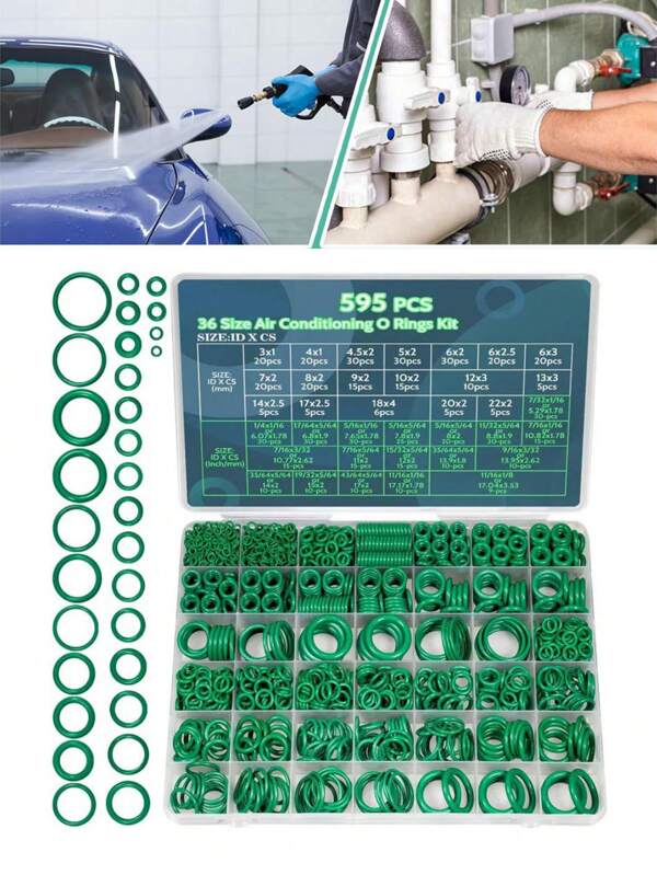 595 Stücke Klimaanlagen O-Ring Set, 36 Größen Dichtungsring Gummi O-Ringe Sortiment Set für Kompressor Kfz Klimaanlagen Rohrleitungen Reparatur ID:3-22mm