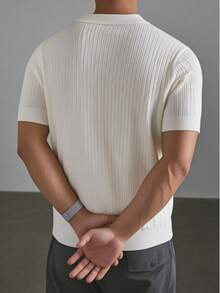 Jersey de punto de cuello polo acanalado y manga corta para hombre, verano - Blanco - Ver 3