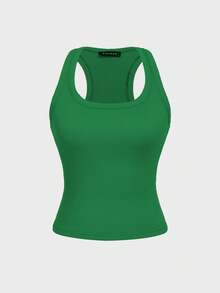 Floreya 女式方领吊带背心，夏季性感简约休闲修身无袖打底衫，法式短款上衣，百搭运动服，适合所有季节 - 薄荷綠 - 查看 3